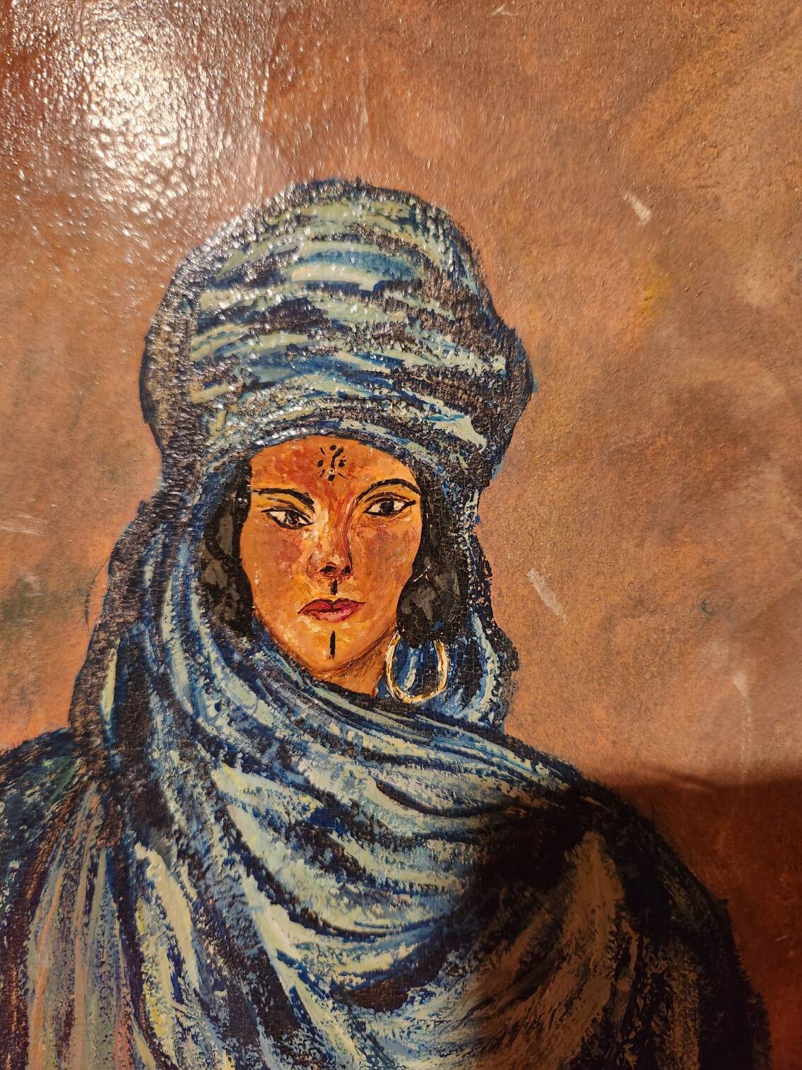 Orientalist portrait oil on cardboard signed Thyra
