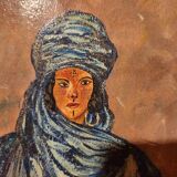Orientalist portrait oil on cardboard signed Thyra