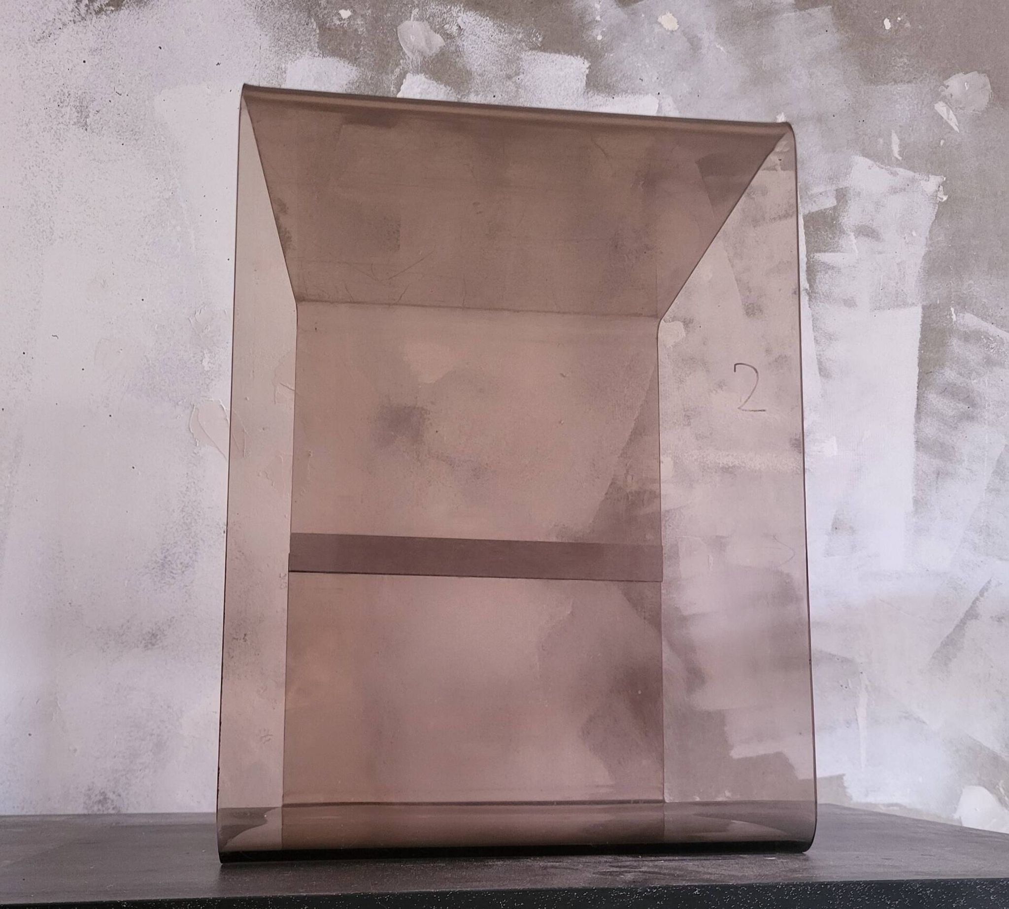 Rectangular piece of furniture or smoked plexiglass coffee table by Michel Dumas.