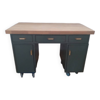 Bureau en métal avec plateau en hévéa