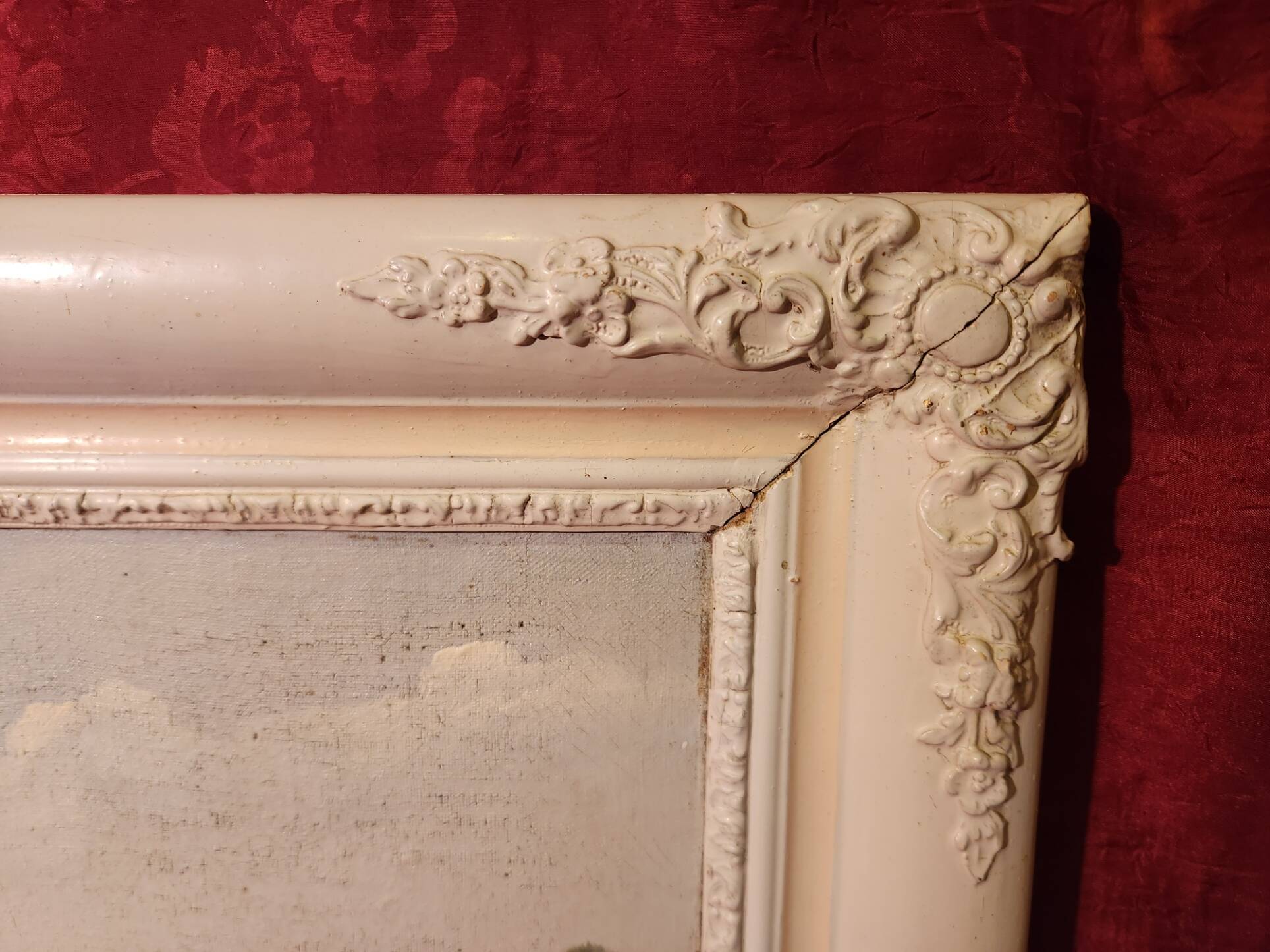 Old painting Oil on canvas Animated lake landscape signed Henry