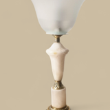 Neo-Empire style table lamp in alabaster and brass - V-shaped tulip shade