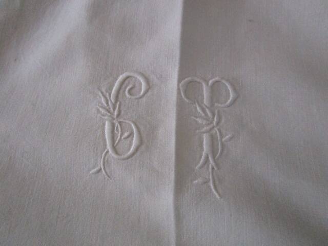 Antique cotton sheet: 320x200cm - monogrammed