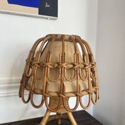 Mid-Century Rattan and Wicker Lamp by Louis Sognot, France, 1960s.