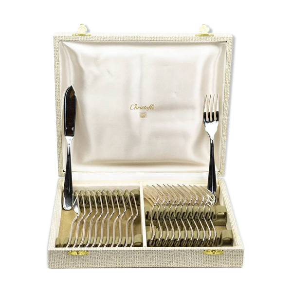 Service à poisson Christofle pour 12 — métal argenté, poinçons OC, coffret