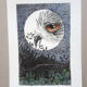 "oiseau de nuit" encre de chine et crayon couleur sur papier.