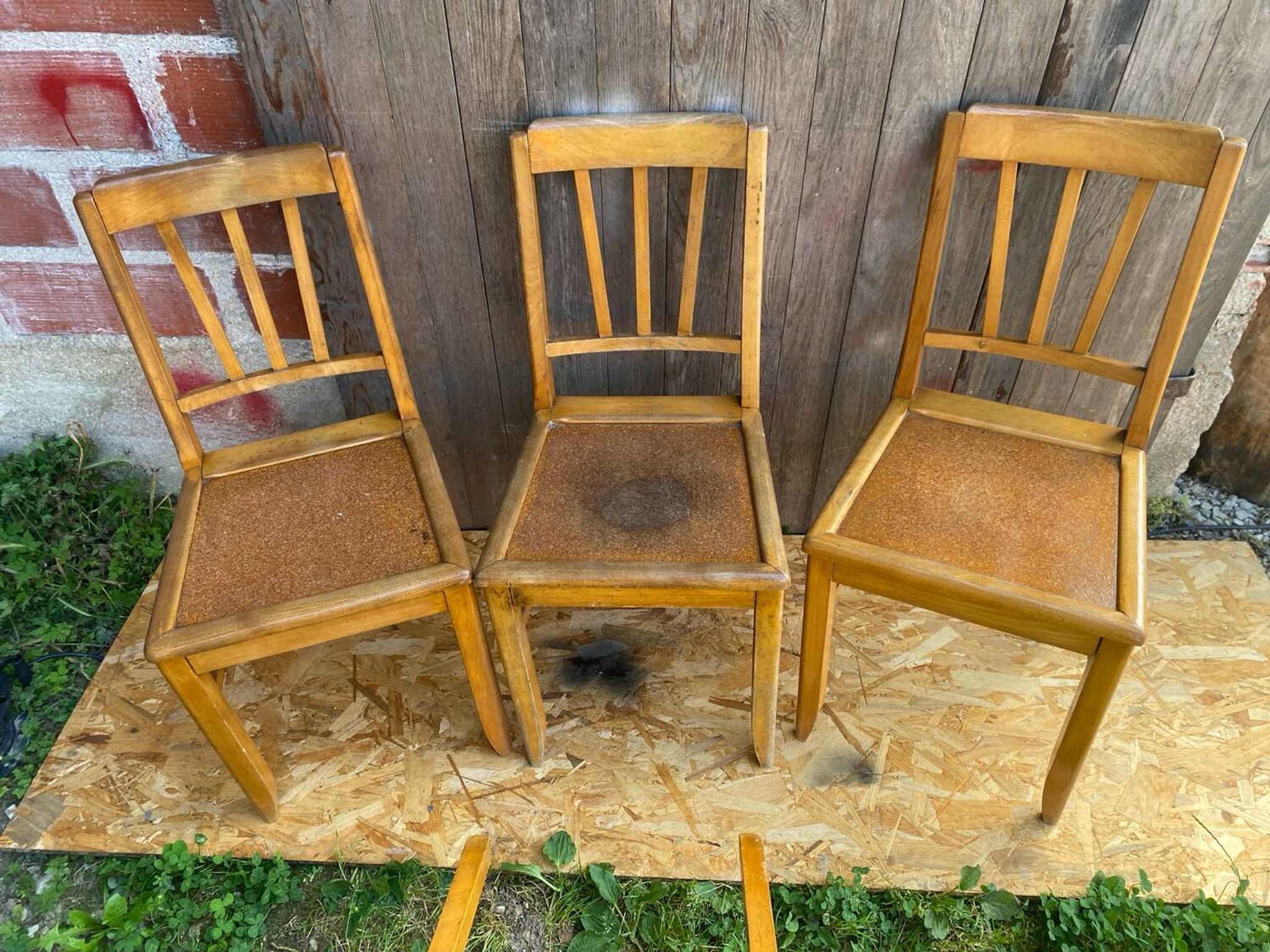 Set of 4 Antique Bistrot Chairs in Baumann Style Wood from the 60s
