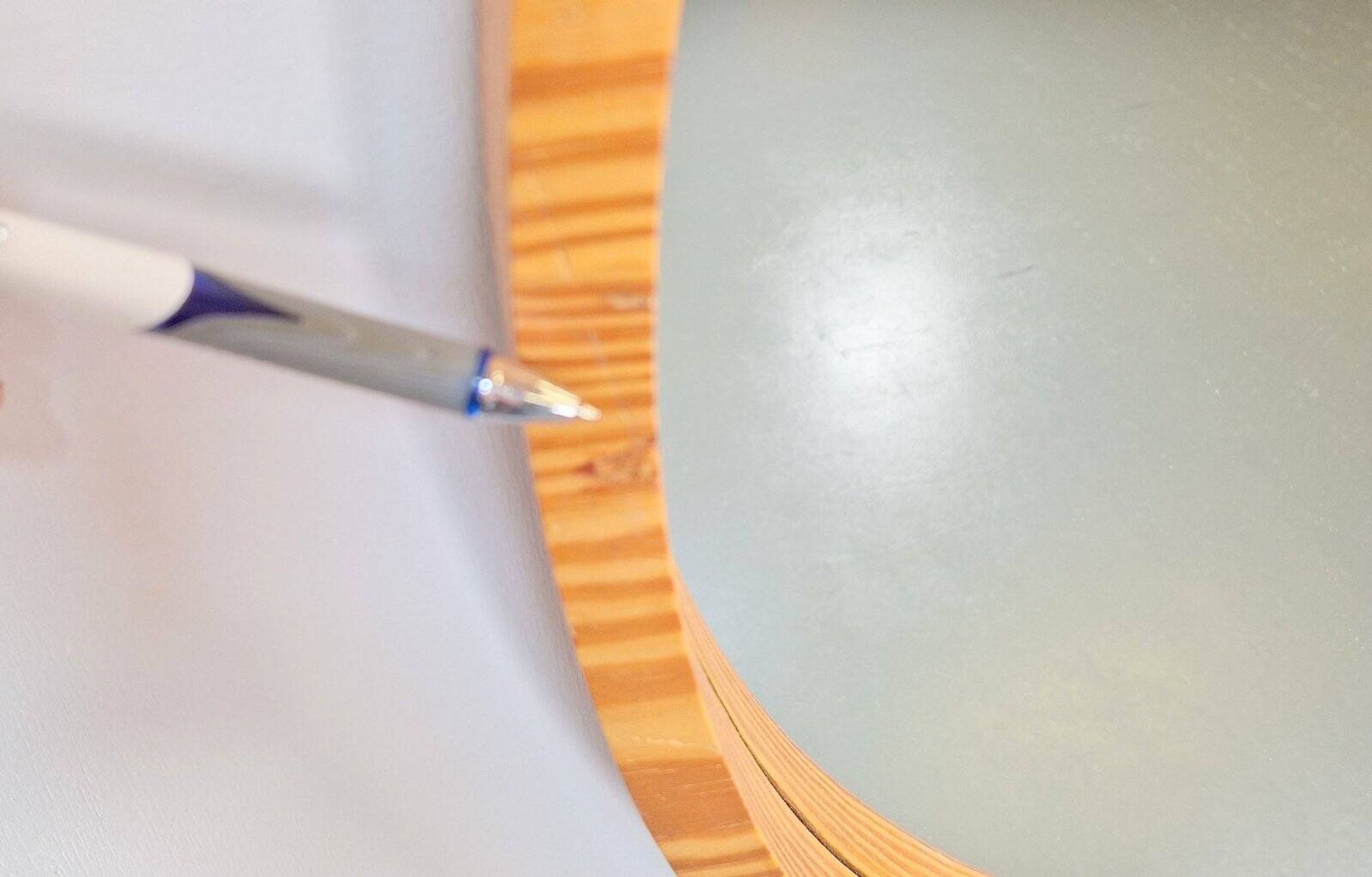 Large Mid-Century Round Pine Mirror, Denmark, 1960s