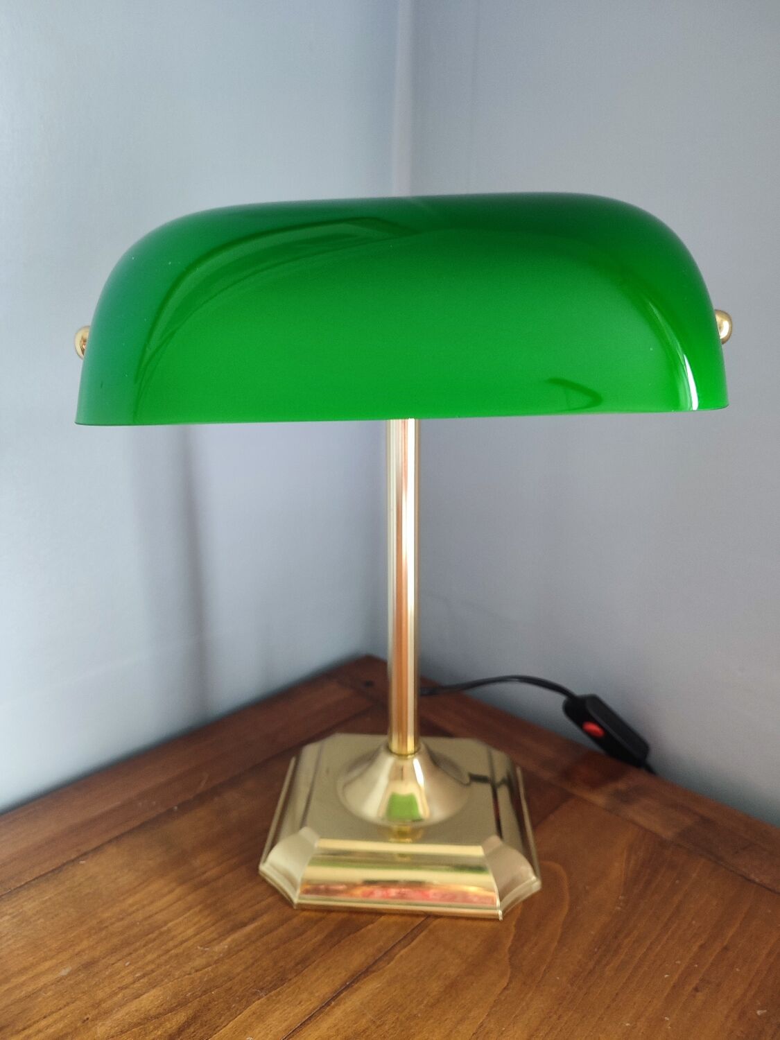 Lampe banquier en laiton et verre vintage