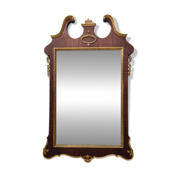Miroir mural avec cadre en hêtre noirci et détails en laiton moulé, Italie