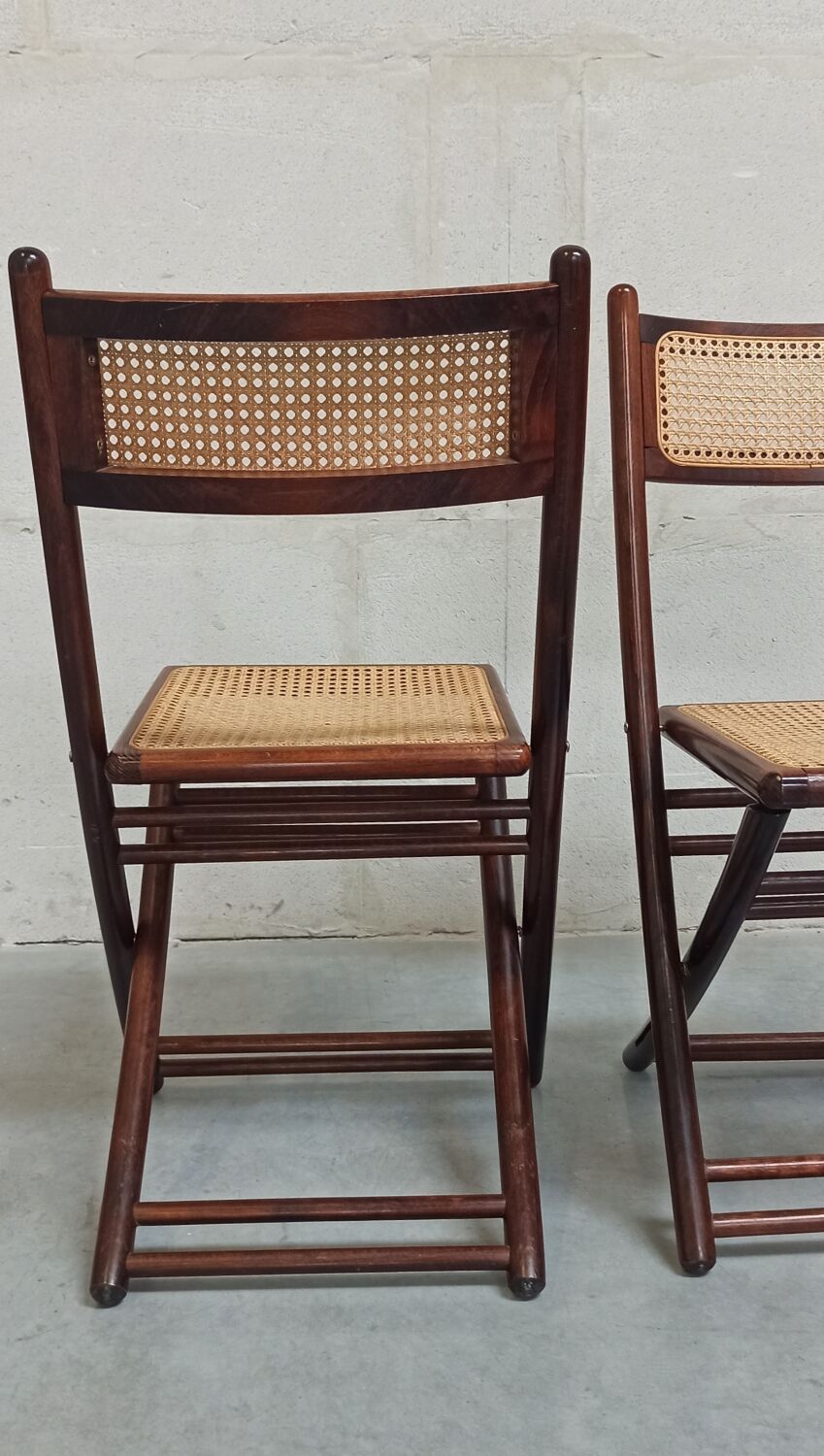 Folding chairs in wood and cane, 80's