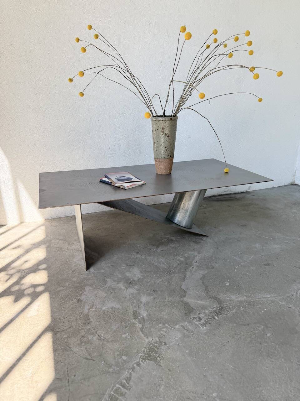 Handcrafted metal coffee table from the 1970s