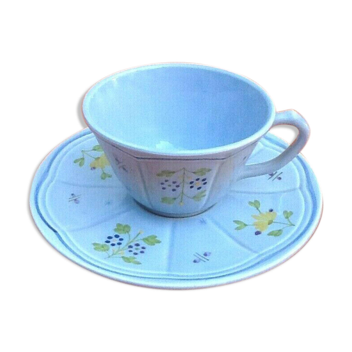 Cup / saucer for lunch hand-painted floral decoration france stamp lc