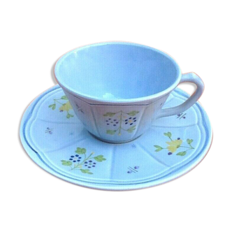 Cup / saucer for lunch hand-painted floral decoration france stamp lc