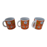 3 Mugs thick porcelain handle 1970 orange flowers Waechtersbach Germany