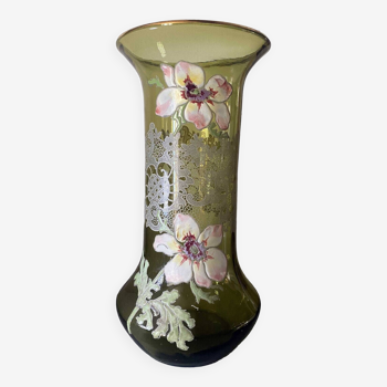 Vase aux fleurs dans le goût de F. T. Legras 1900 Montjoye verre émaillé