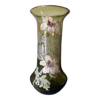 Vase aux fleurs dans le goût de F. T. Legras 1900 Montjoye verre émaillé