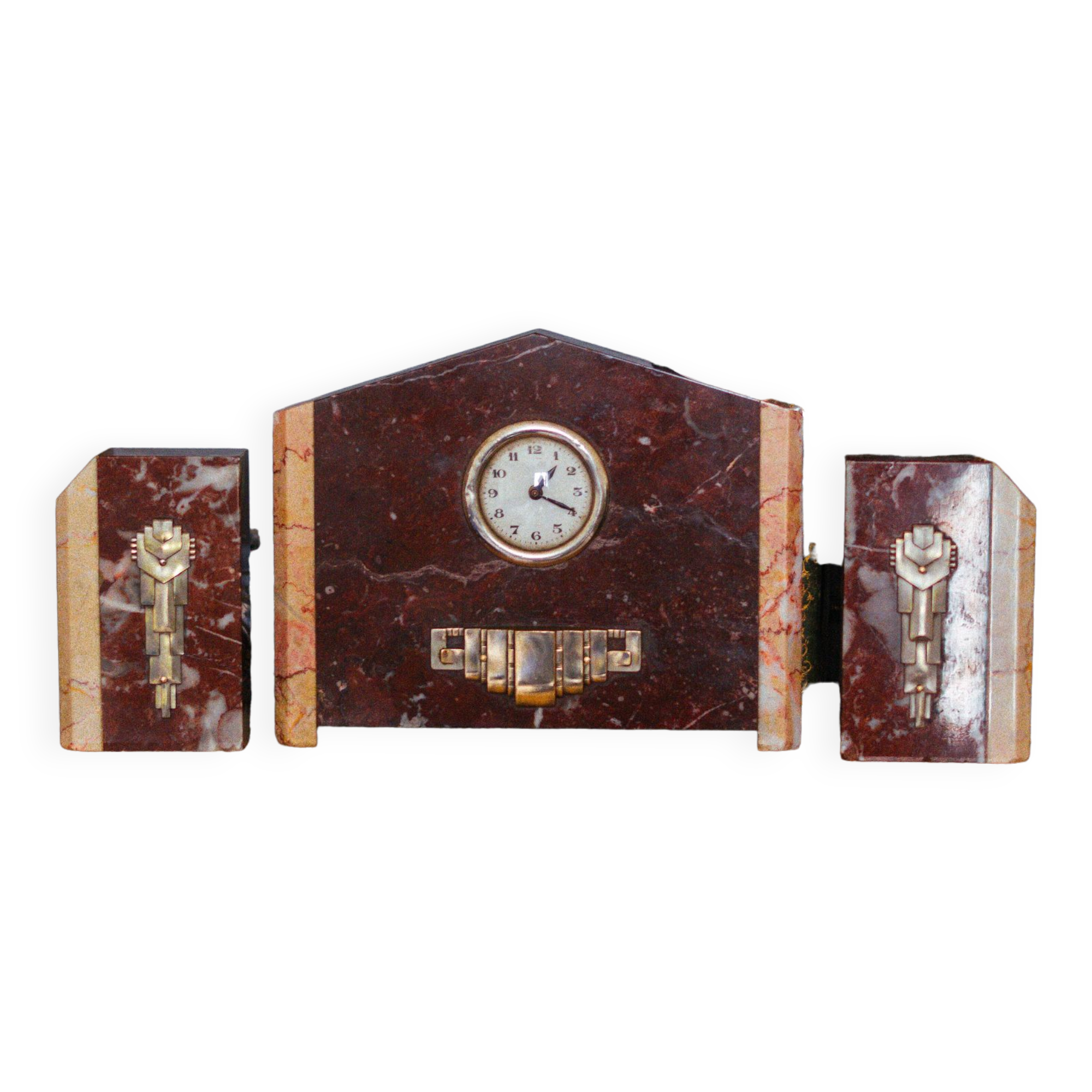 Ancienne horloge et paire de serres livres bibliotheque cheminée