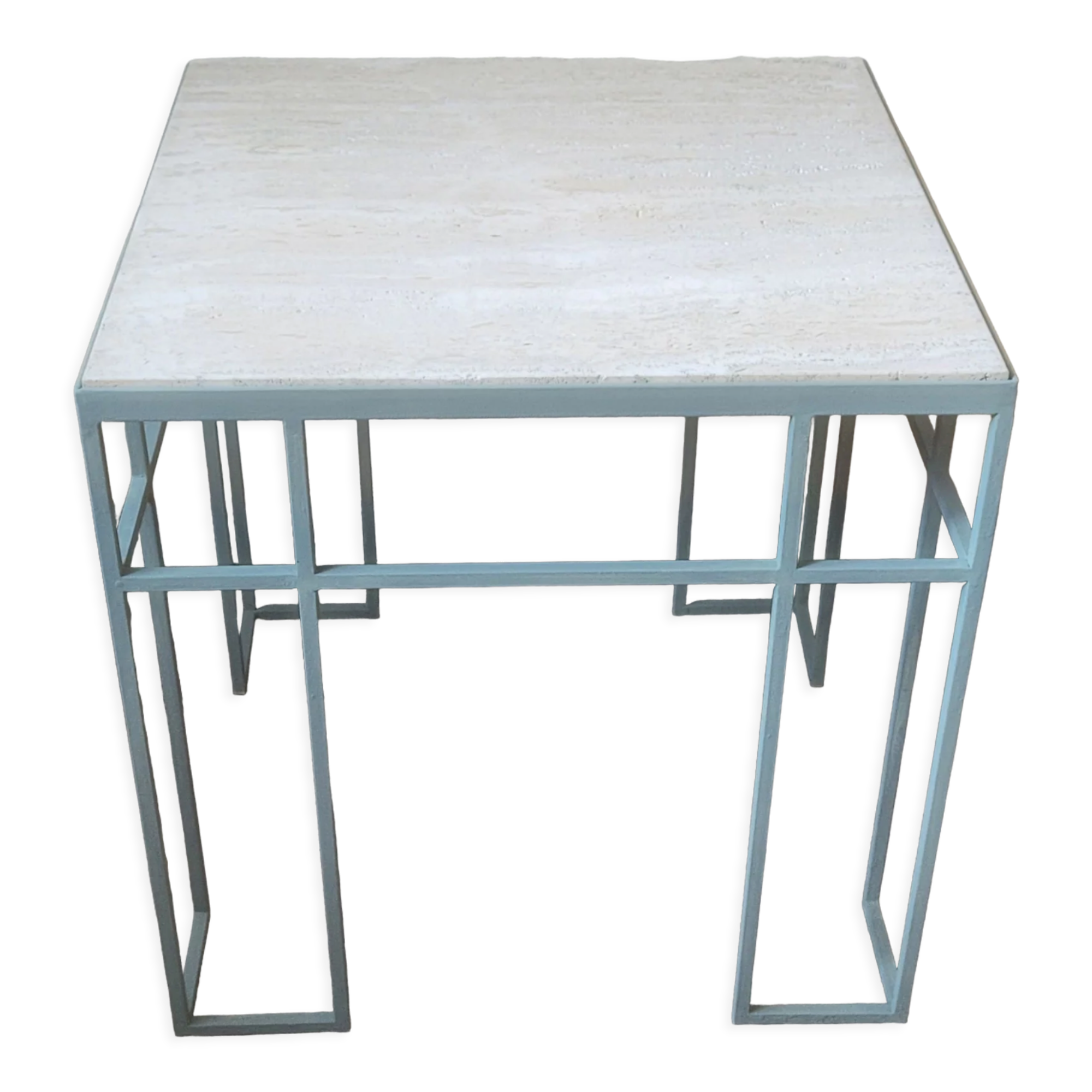 Bout de canapé, table basse en metal et travertin