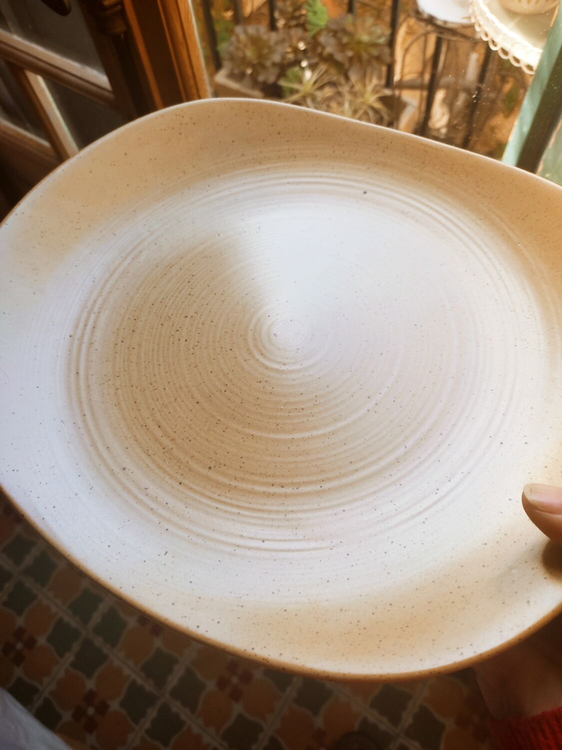 12 free-form speckled satin stoneware plates