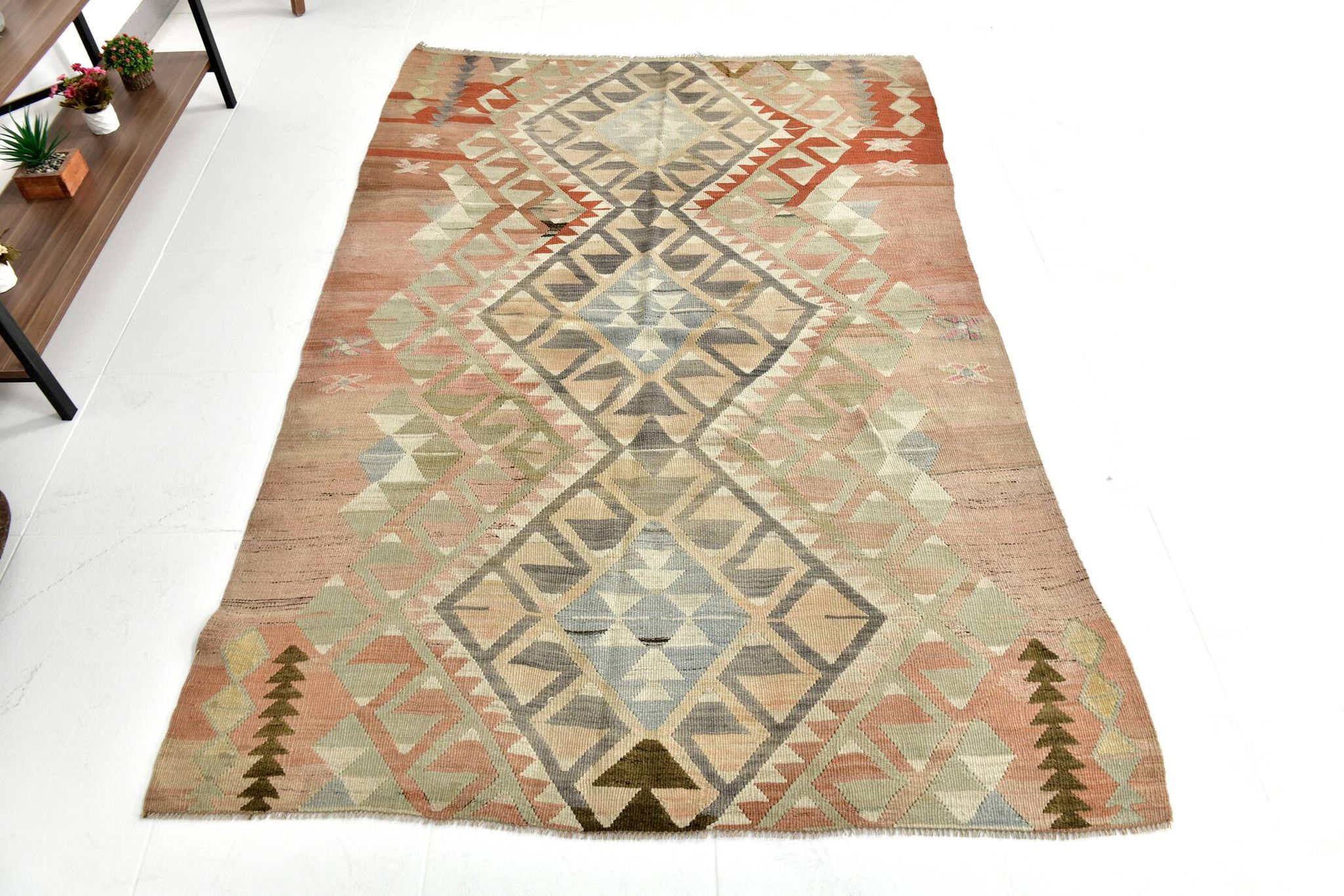 5x7 Brown & Red Turkish Vintage Kilim Rug 148x223Cm SK 35162