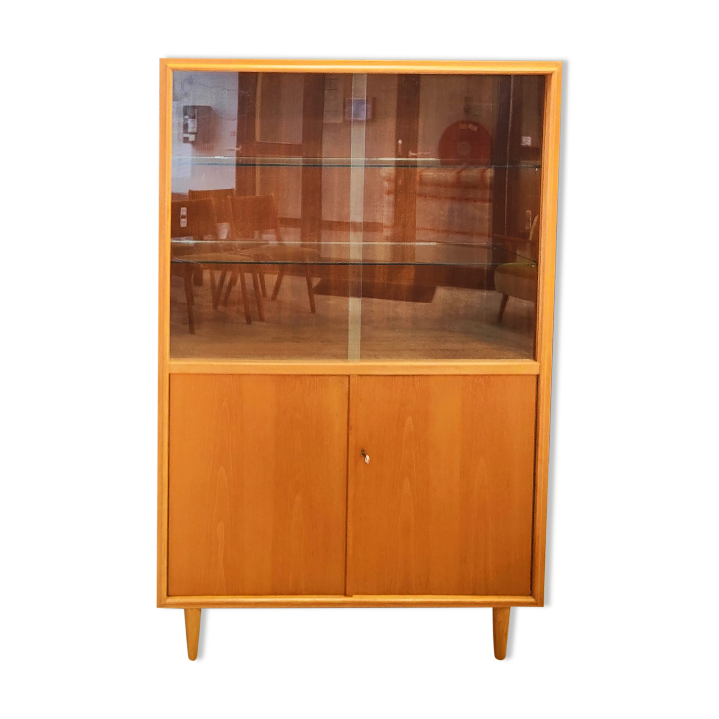 Mid century highboard vintage display cabinet, bookcase