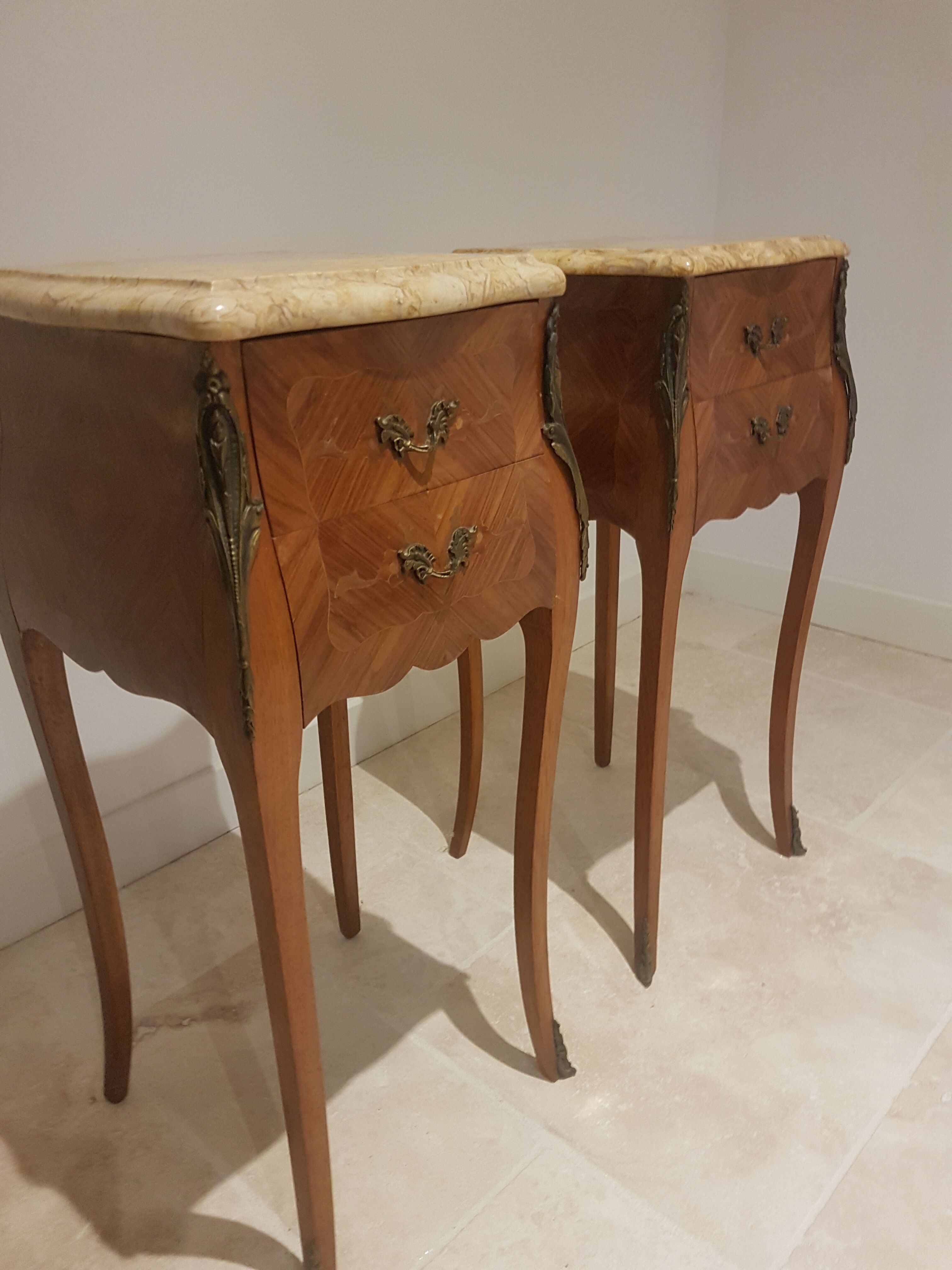 Pair of bedside tables marble top