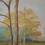 Painting „Two Birch by the Pond”, Scandinavian design, 1970s