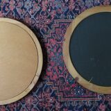 Paire de miroirs ronds scandinaves en pin 70's