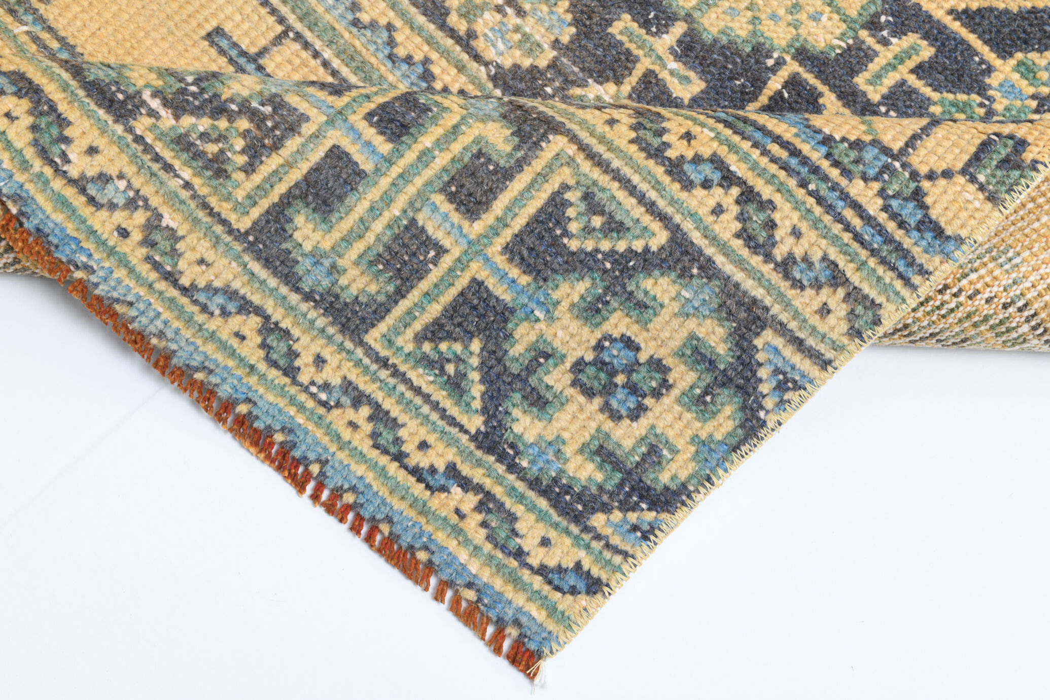 Pale orange & blue turkish runner rug 72x341cm