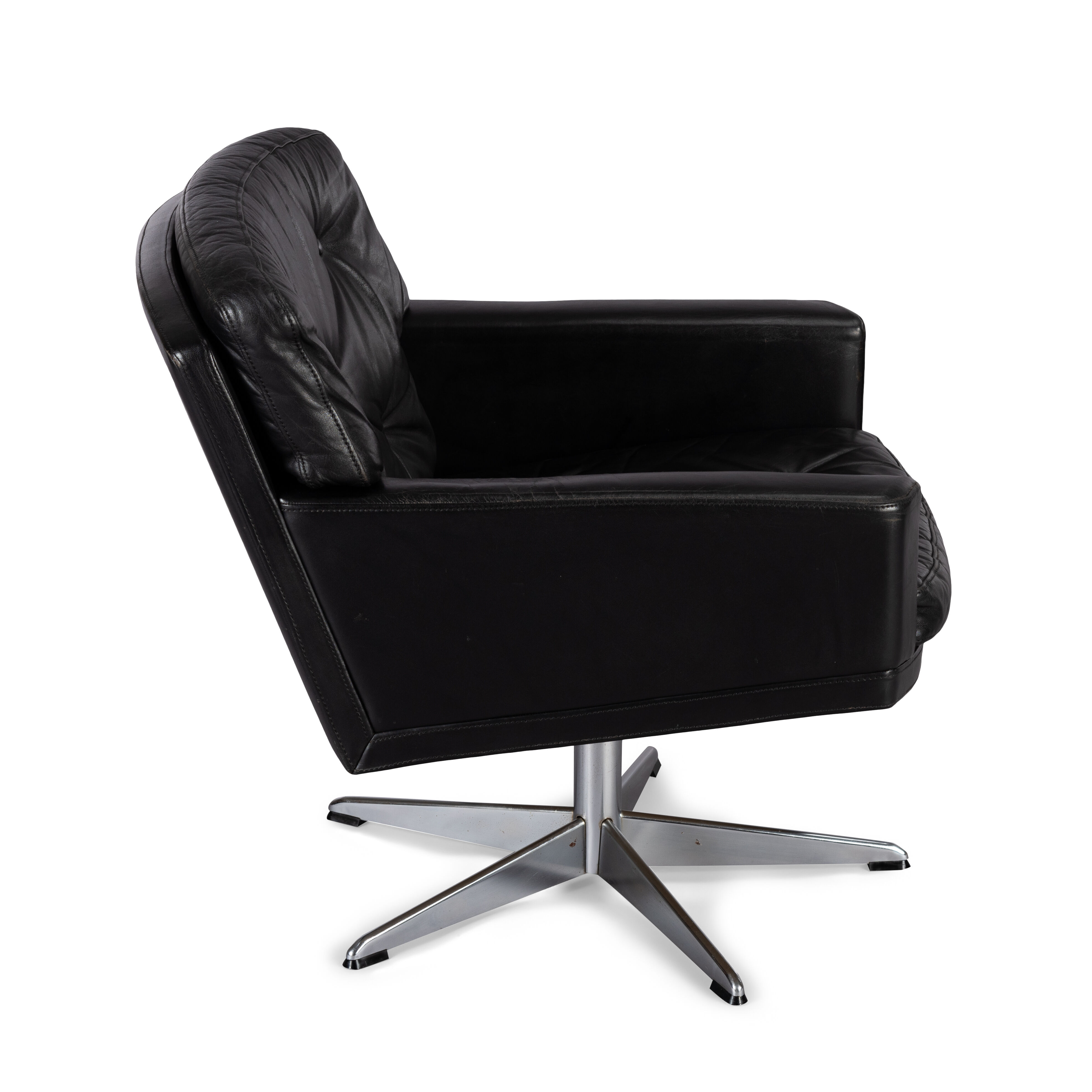 Mid-century black leather swivel chair by Lystager, 1960s