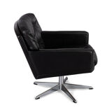 Mid-century black leather swivel chair by Lystager, 1960s