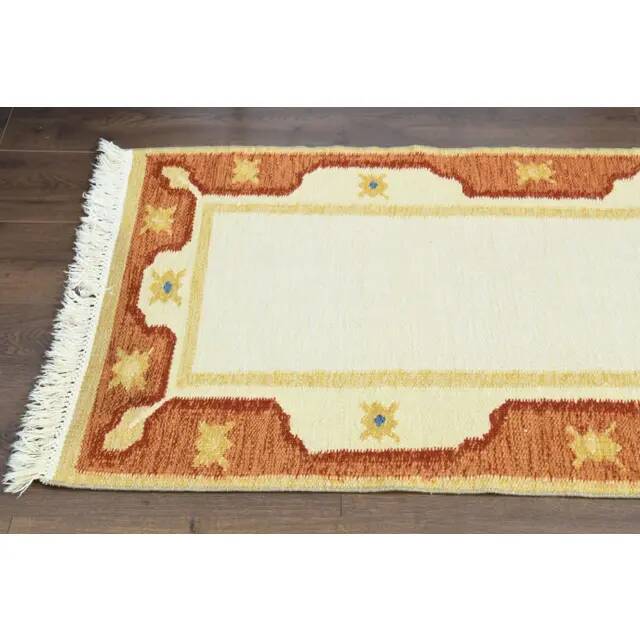1970s Vintage Turkish Oushak Handmade Wool Cotton Beige Runner Rug 73x289