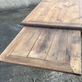 Solid oak farmhouse table, one drawer, vintage, early 20th century.