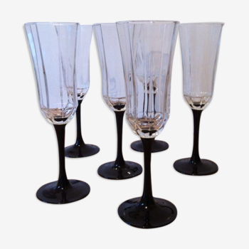 Set of 6 flutes champagne a octagonal Luminarc black year foot 70