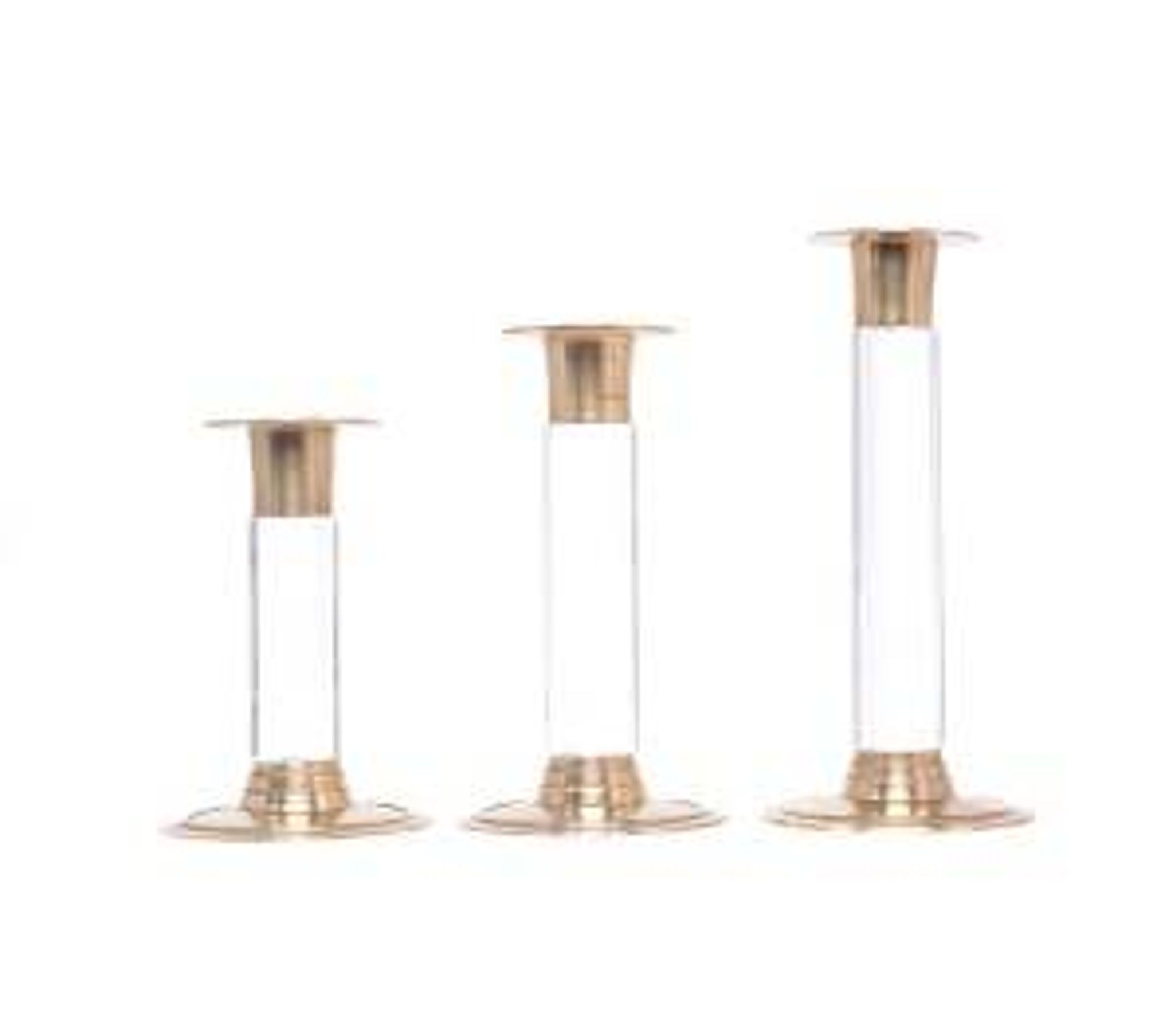 Ensemble vintage de bougeoirs en laiton et en lucite, années 1970.