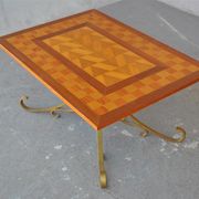 Table low wood and gilded wrought iron style 1940