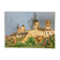 Watercolor landscape with vintage mills