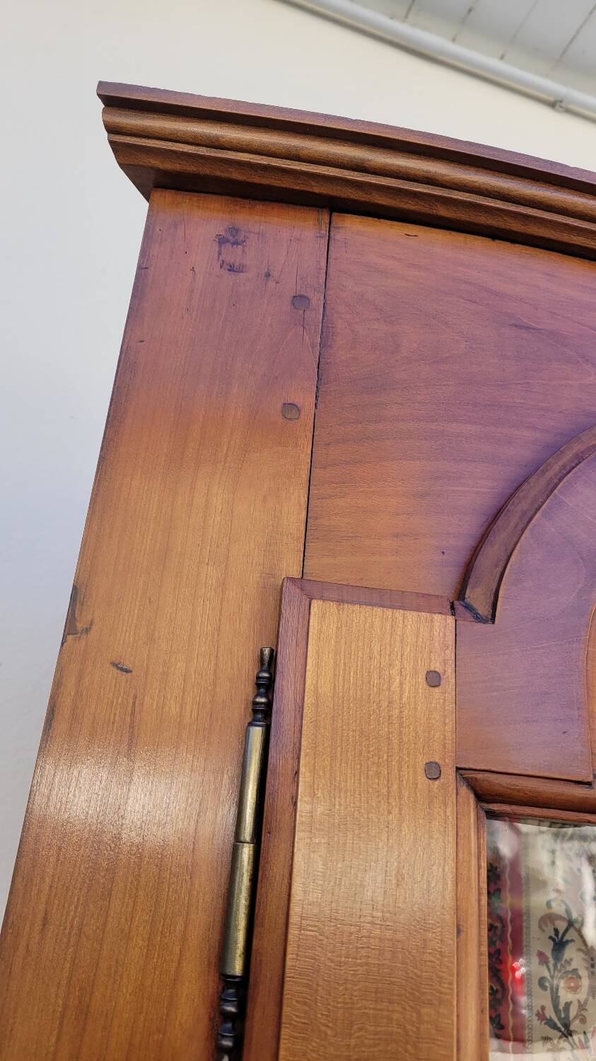 Corner glazed corner cabinet in old cherry wood 1900s
