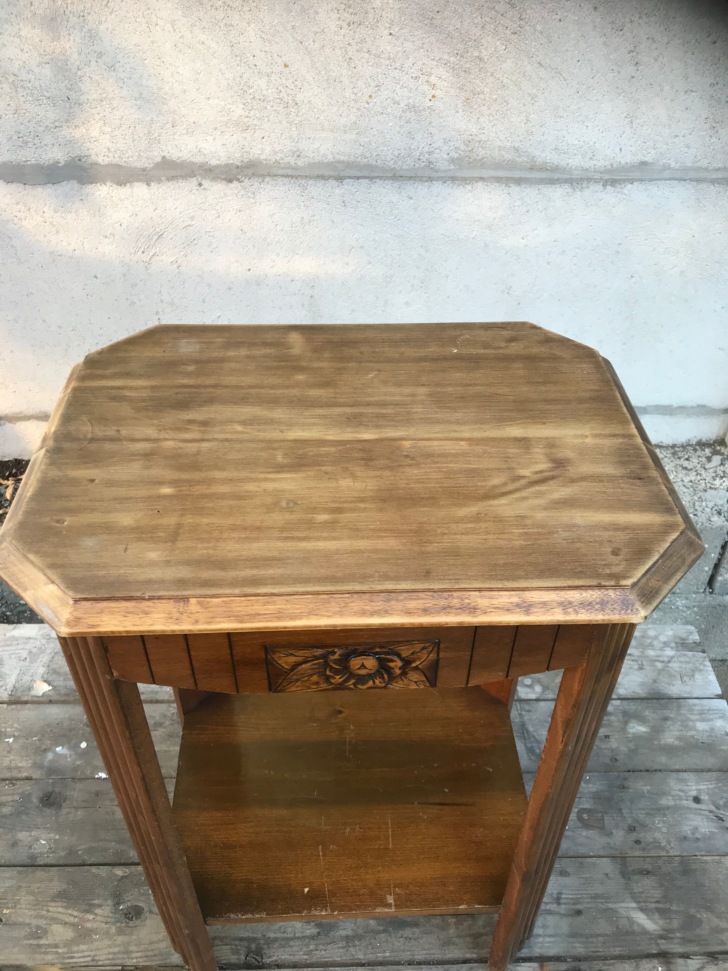 Old Side Table Vintage Wood Drawer
