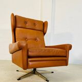 Chaise vintage danoise rétro du milieu du siècle Svend Skipper en cuir cognac des années 60