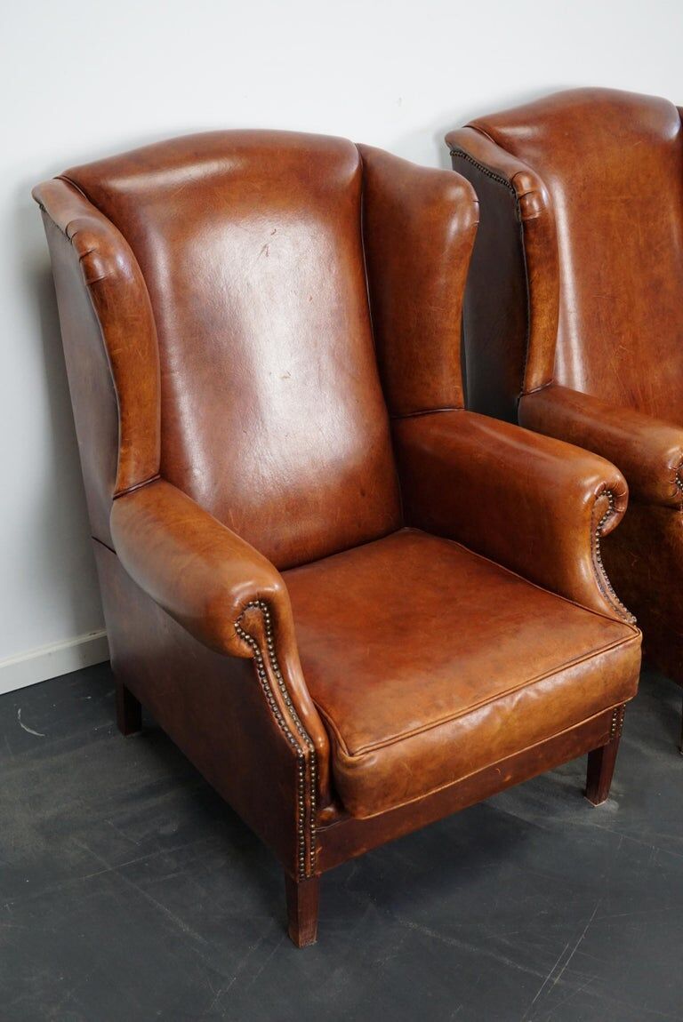 Set of 2 vintage club armchairs in cognac leather, Netherlands