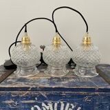 Set of three new electrified chiseled glass suspensions