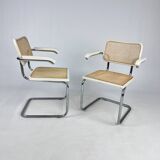 Set of 2 Tubular Frame and Cane Cantilever Arm chairs, Italy, 1970s