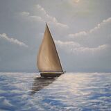 Peinture huile sur toile marine voilier en mer signée Moreno José