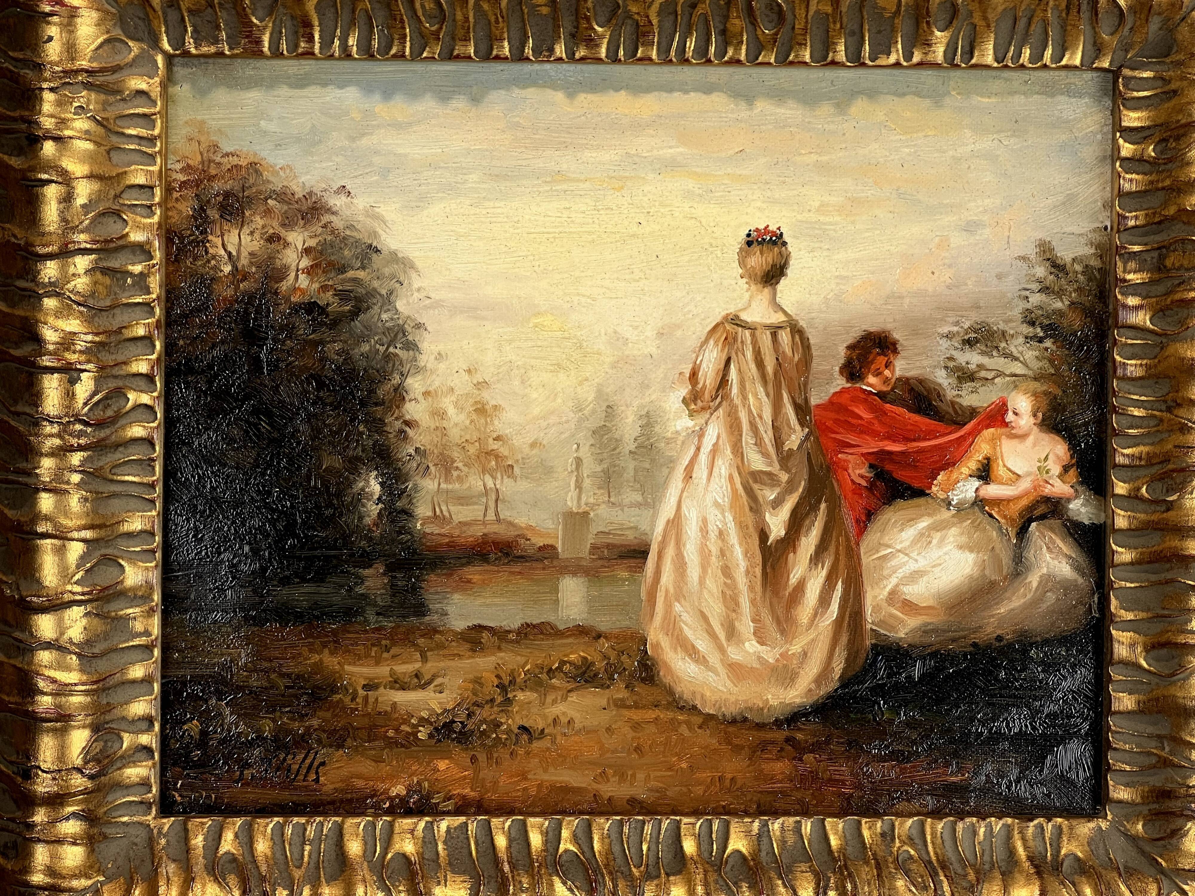 Painting / oil on canvas signed (romantic scene) very well framed