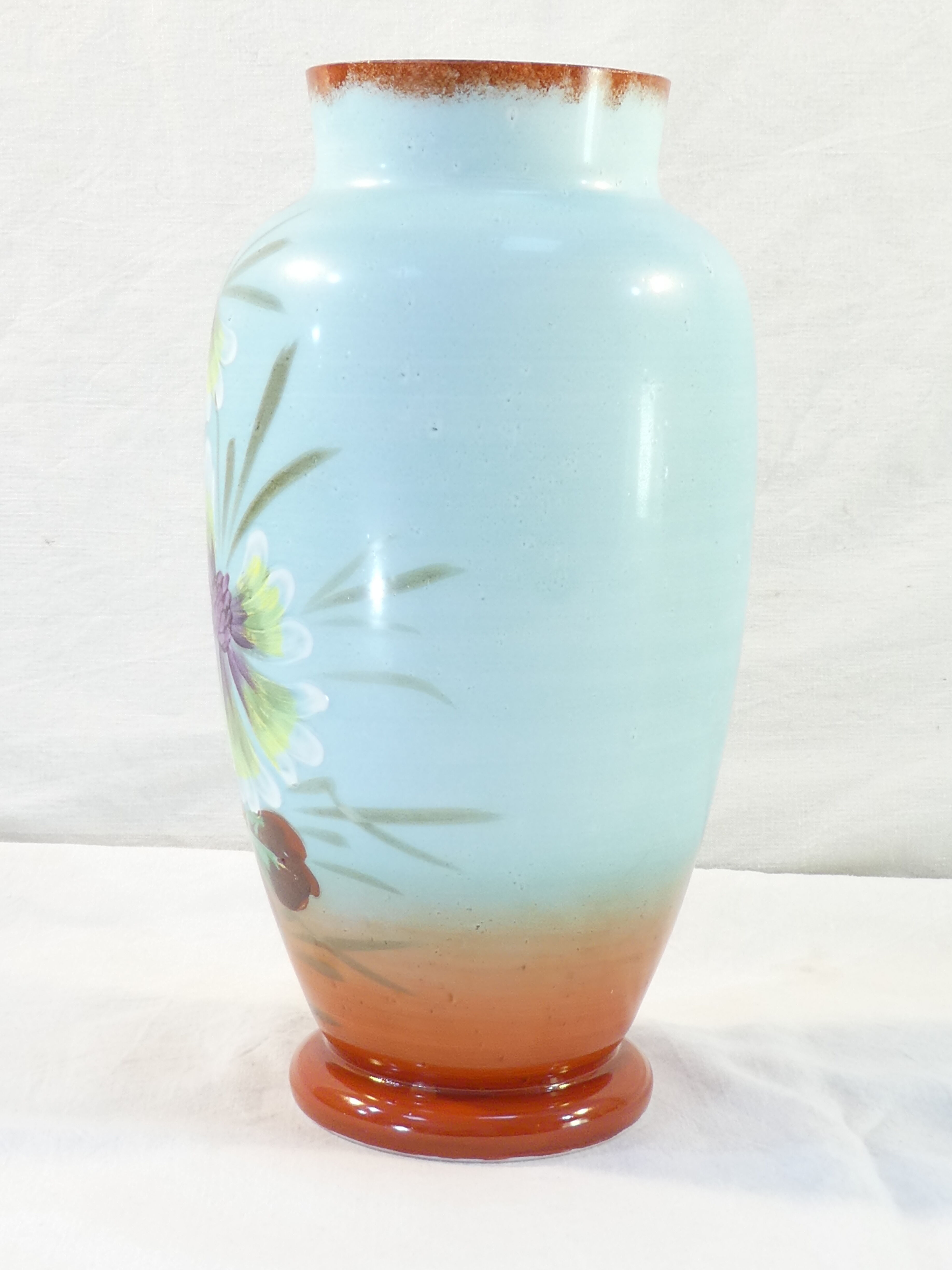 Vase in opaline opaline glass hand painted flower decoration