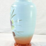Vase in opaline opaline glass hand painted flower decoration