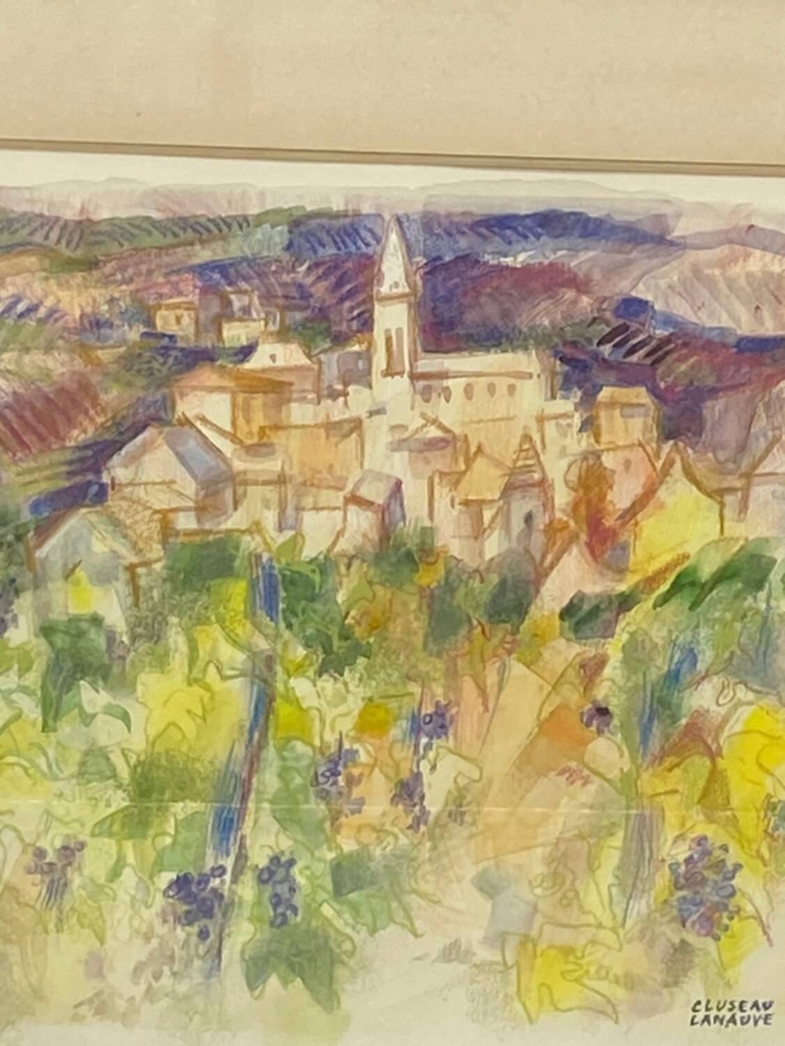 Pastel by Jean Cluseau Lanauve The vines in Beaujolais 1981