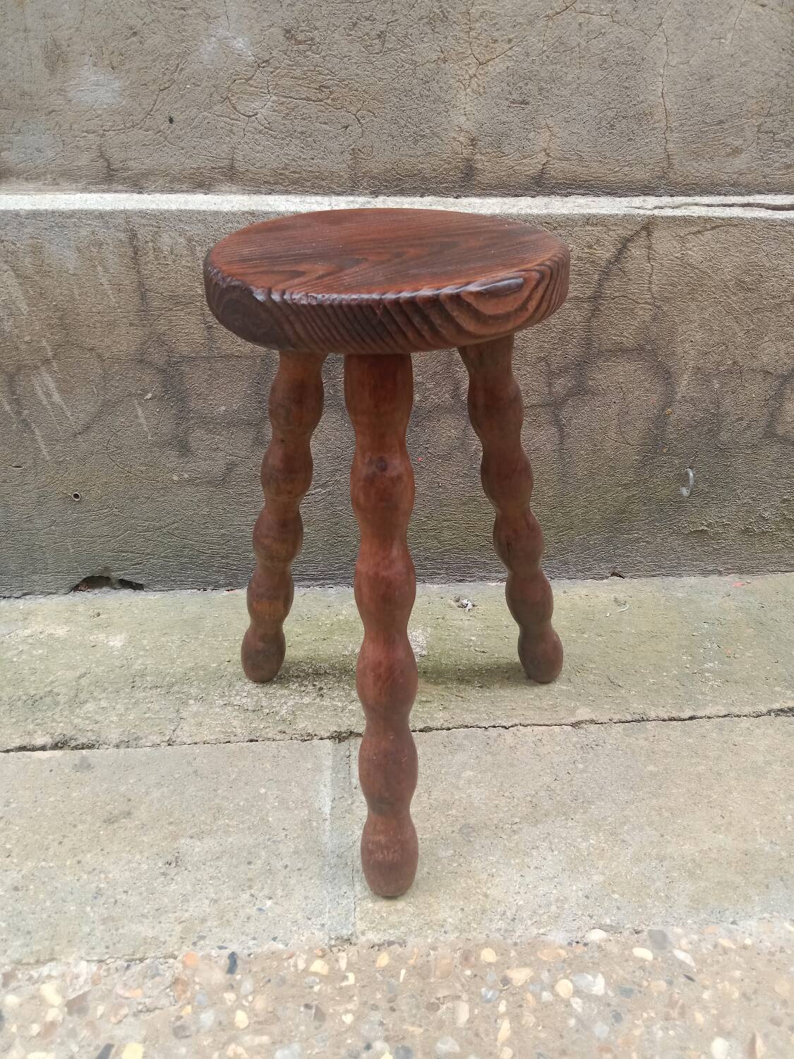 Beaded wood tripod stool